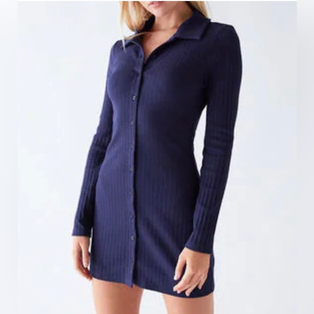 Kendall & Kylie Blue Ribbed Collar and Button-Up Dress Size XS